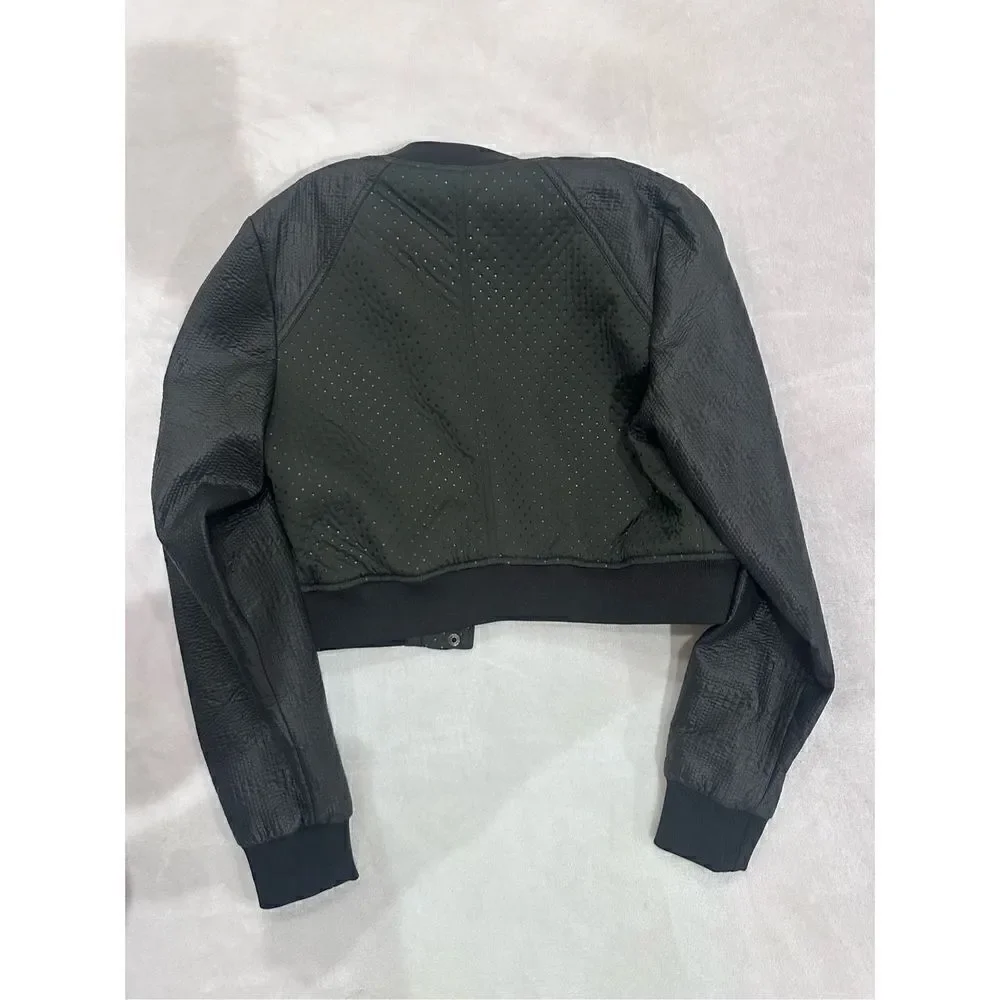 Members Only XS cropped jacket black and green varsity
